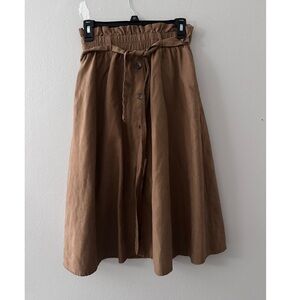 Elegant Tan Button-Front Midi Skirt